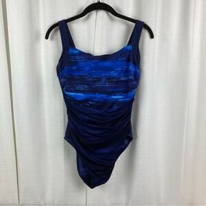 Miraclesuit Blue Watercolor Underwire One Piece Swimsuit Sz.12